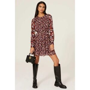 Jason Wu Collective Burgundy Floral Long Sleeve Mini Dress Size 8